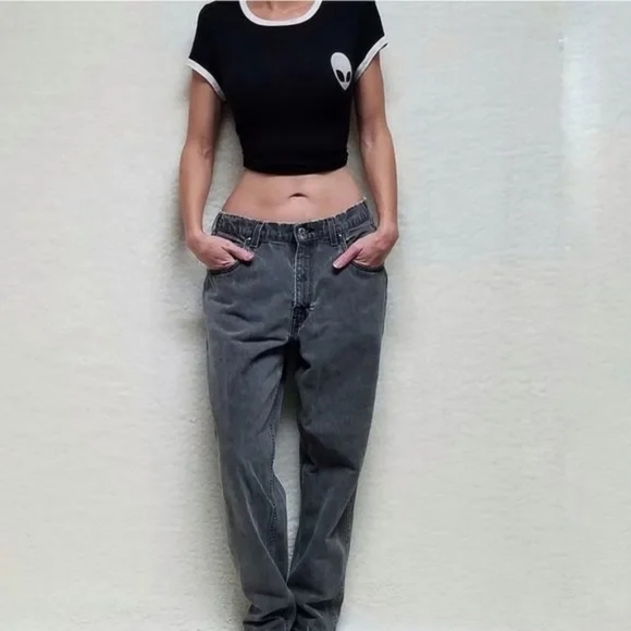 RARE Vintage Levi's 545 Orange Tab Black Raw Cut Stone Wash Loose Fit Jeans - Picture 2 of 14